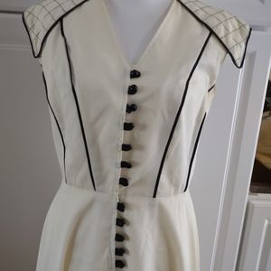 Vintage dress - cream with black button front